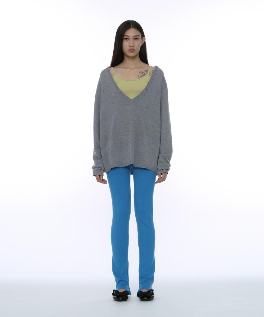 PARTIMENTO WOMEN Pwc Oversized Deep V-Neck Knit Top_Melange