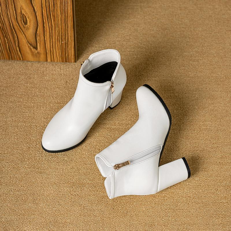 Женские короткие сапоги на высоком каблуке осенне-зимние классические однотонные универсальные сапоги на толстом каблуке большого размера