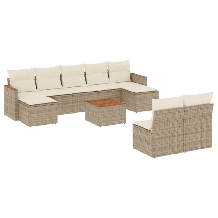 VidaXL Salon de Jardin avec Coussins 10 pcs, Canapés de Terrasse, Ensemble de Meubles de Patio, Mobilier d'Extérieur, Beige 3226380