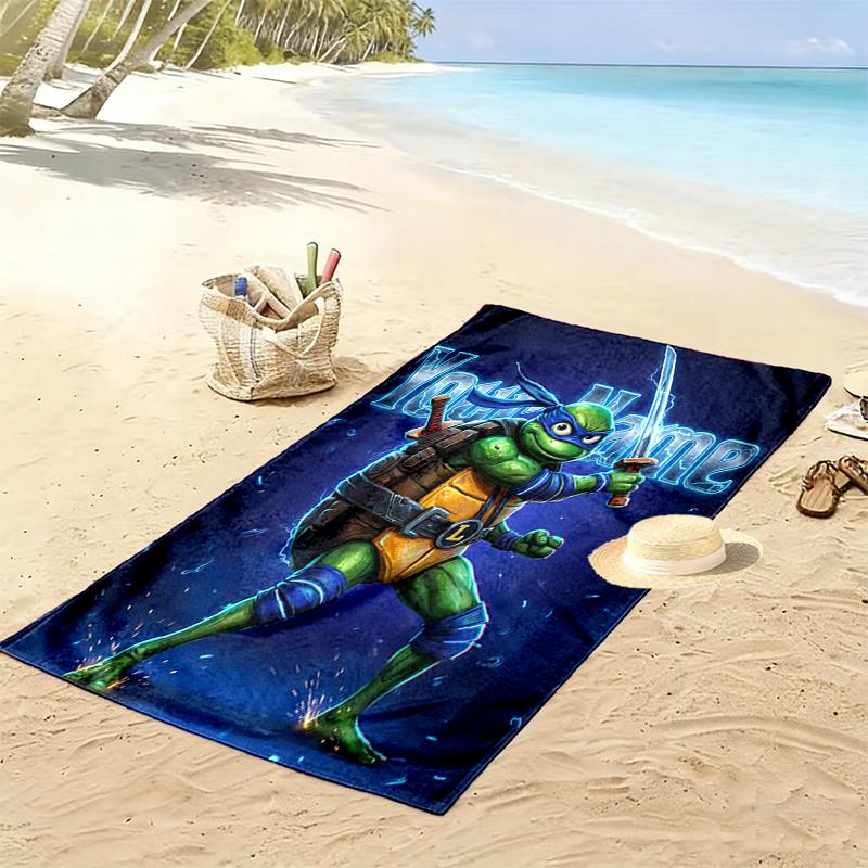 Custom NameTurtle Warrior Beach Towel Soft Microfiber Summer Towel Quick Dry Absorbent Towel for Beach Swimming Pool Travel