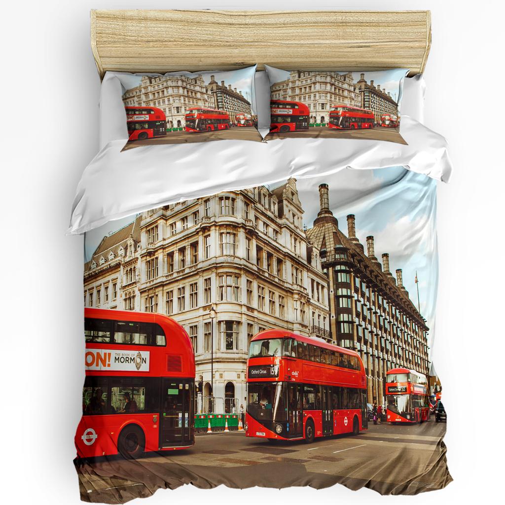 London Red Bus Building House 3pcs Bedding Set For Bedroom Double Bed Home Textile Duvet Cover Quilt Cover Pillowcase