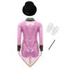 Unisex Kids Magician Cosplay Costume Set Long Sleeve Sequin Checkerboard Zipper Tailcoat Bodysuit Bow Tie Hat Magic Wand