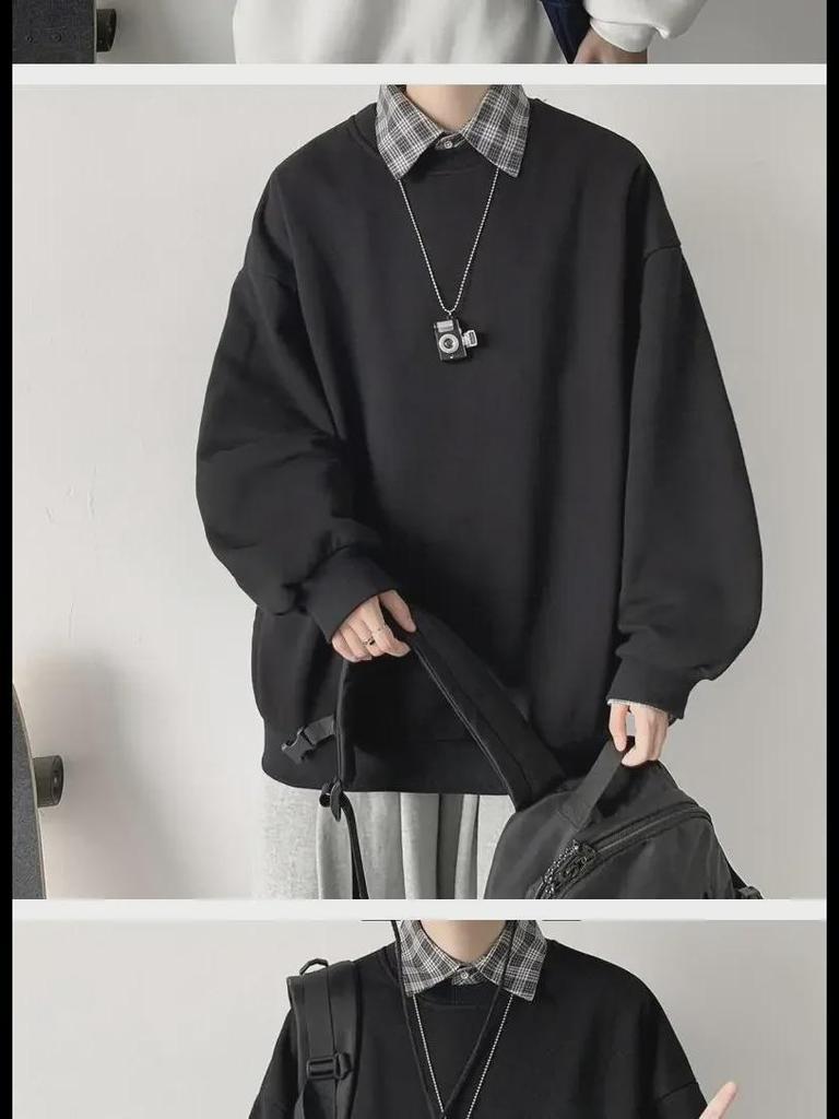 Мужская осенняя модная свободная толстовка в гонконгском стиле с круглым вырезом