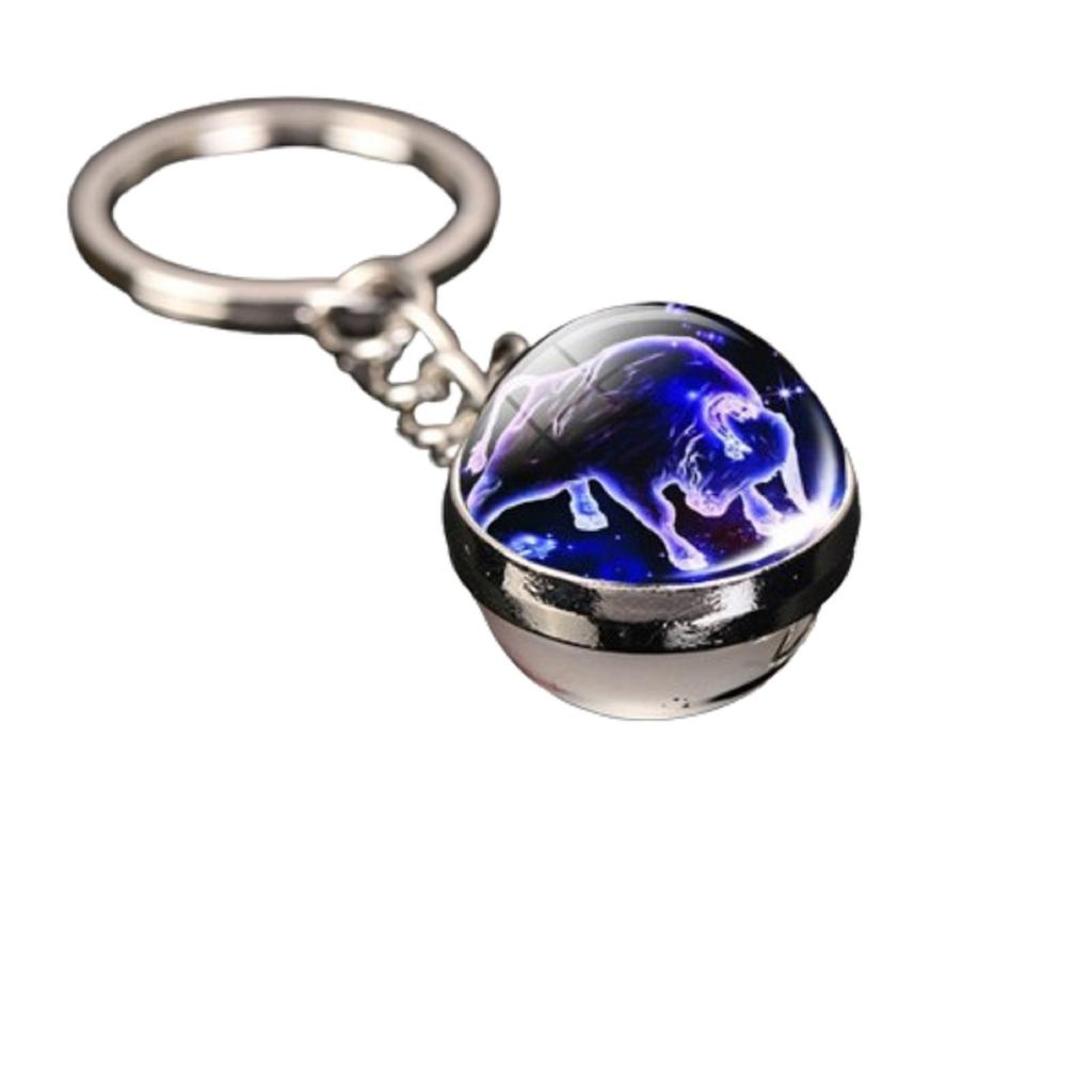 Брелок для ключей с подвеской в виде сумки с 12 знаками зодиака, светящийся в темноте, с драгоценными камнями, двухсторонний стеклянный шар
