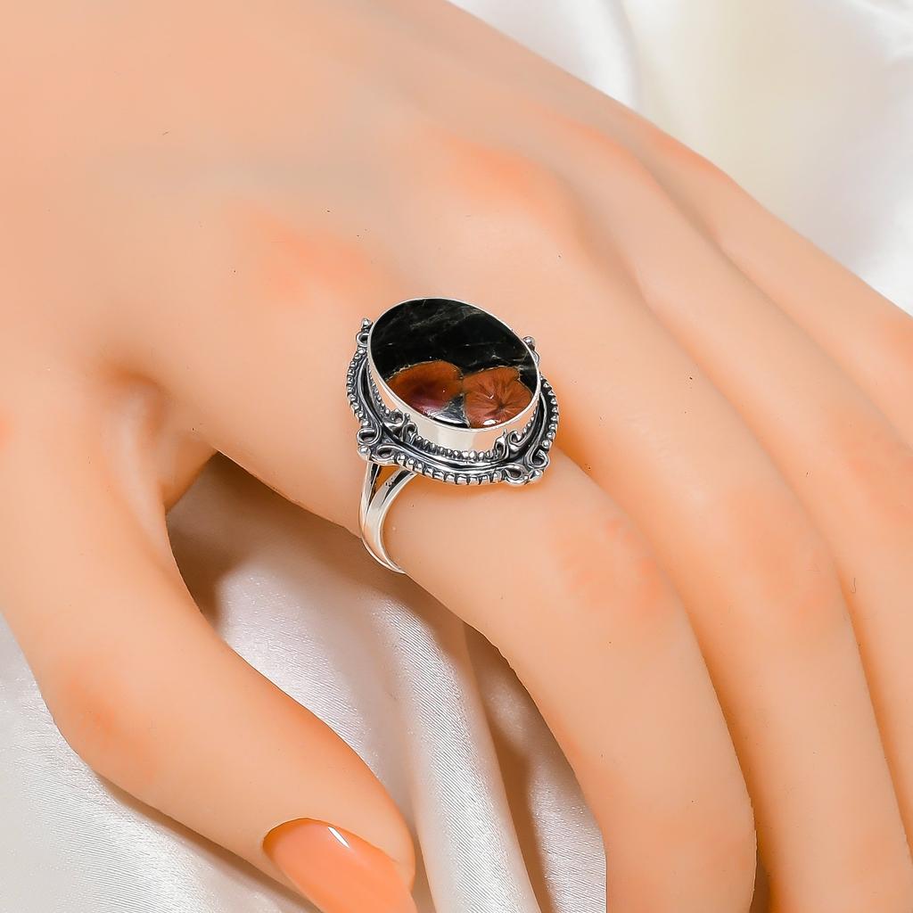 Арахисовый обсидиан - Кольцо из стерлингового серебра 925 пробы Сонора V4562, Коричнево-серое кольцо, Овальное кольцо, Подарок на День святого Валентина, Подарок для нее, Подарок на день рождения, Ювелирное изделие ручной работы