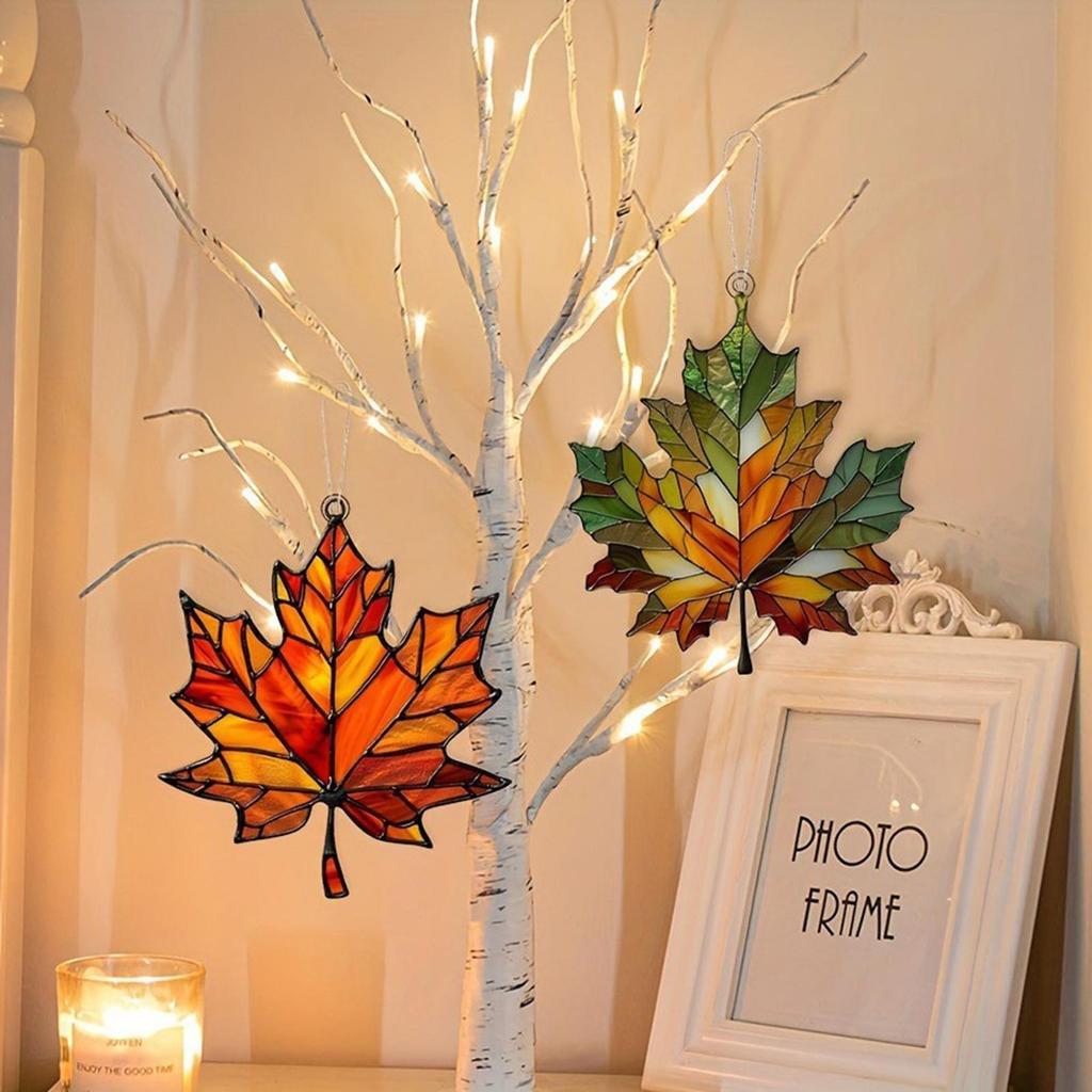 2D Flat Acrylic Maple Leaves Light Catcher Autumn Thanksgiving Day Celebration Home Decor Christmas Tree Pendant Party Supplies