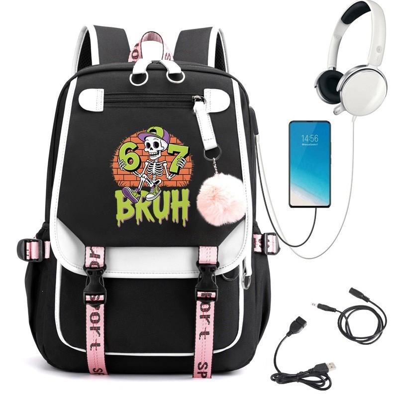 Stylish Cartoon Print Backpack High School Students - Breathable Waterproof Canvas Daypack With Padded Air Cushion Straps