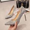 New Sequin Pointed Toe Heels 6CM for Women French Girl Stiletto Party Wedding Crystal Shoes