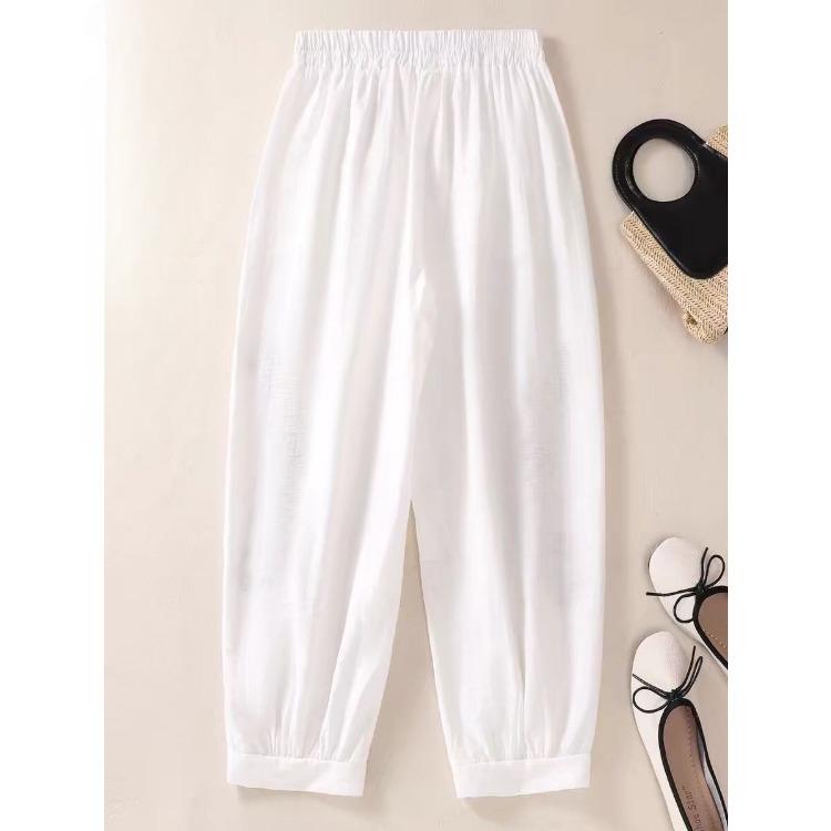 Летние женские брюки из хлопка и конопли с вышивкой из шаровары, большие свободные брюки из шаровары для людей среднего и пожилого возраста, укороченные брюки для мам