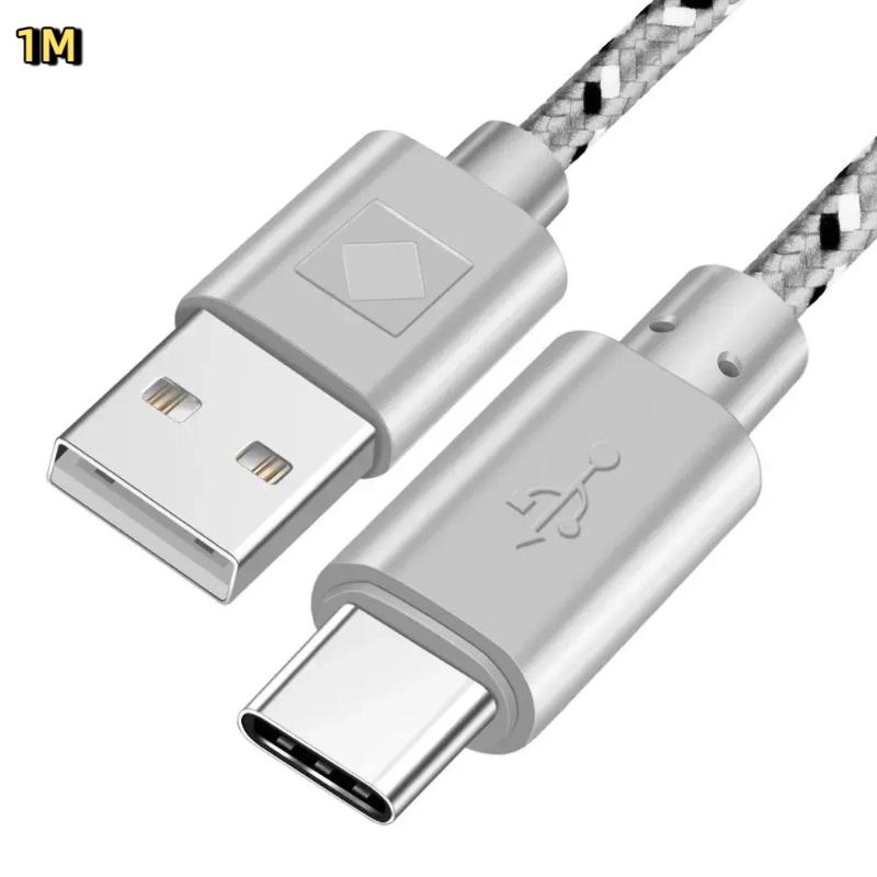 Плетеный нейлоновый USB Type-C кабель 1 м, синхронизация данных, быстрая зарядка, USB C кабель для телефона, планшета, компьютера