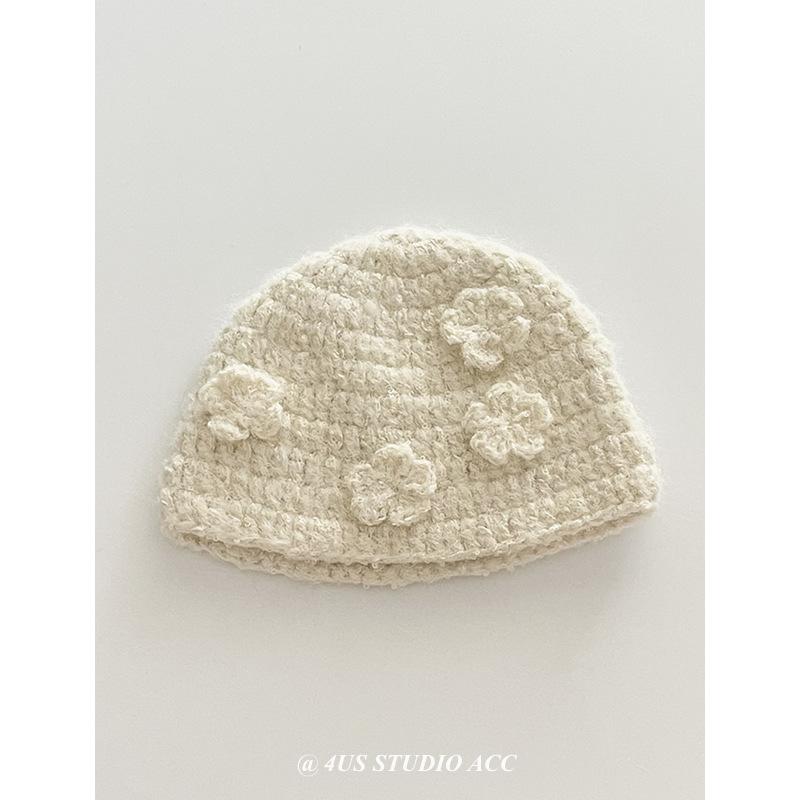 Flower Knitted Hat Children's Niche Designer Season Hand Crocheted Wool Hat Ear Protector Cold Hat Tide