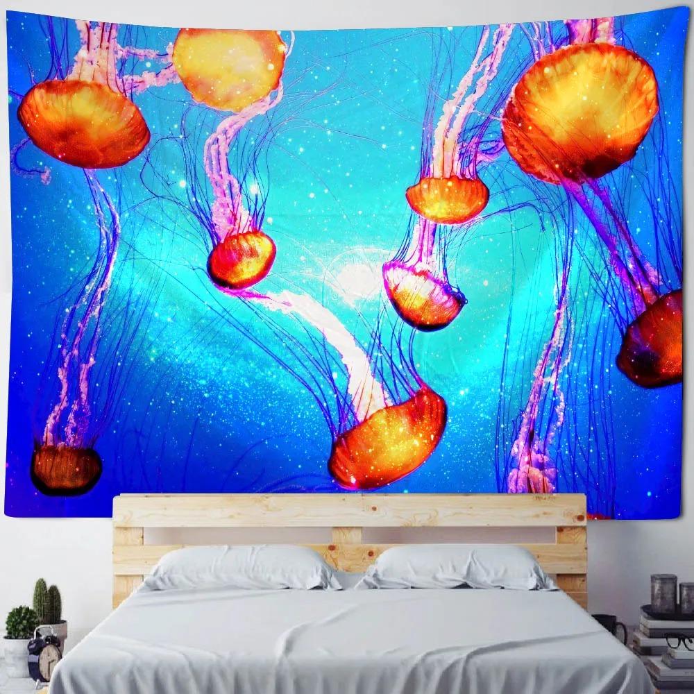 Kawaii room wall decor underwater creatures tapestry astronaut jellyfish fantasy home art decor neon galaxy space