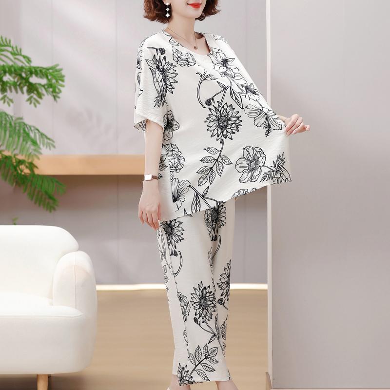4XL-8XL Большие размеры Летние комплекты из двух предметов Женская винтажная одежда Элегантные комплекты брюк больших размеров Повседневные блузки