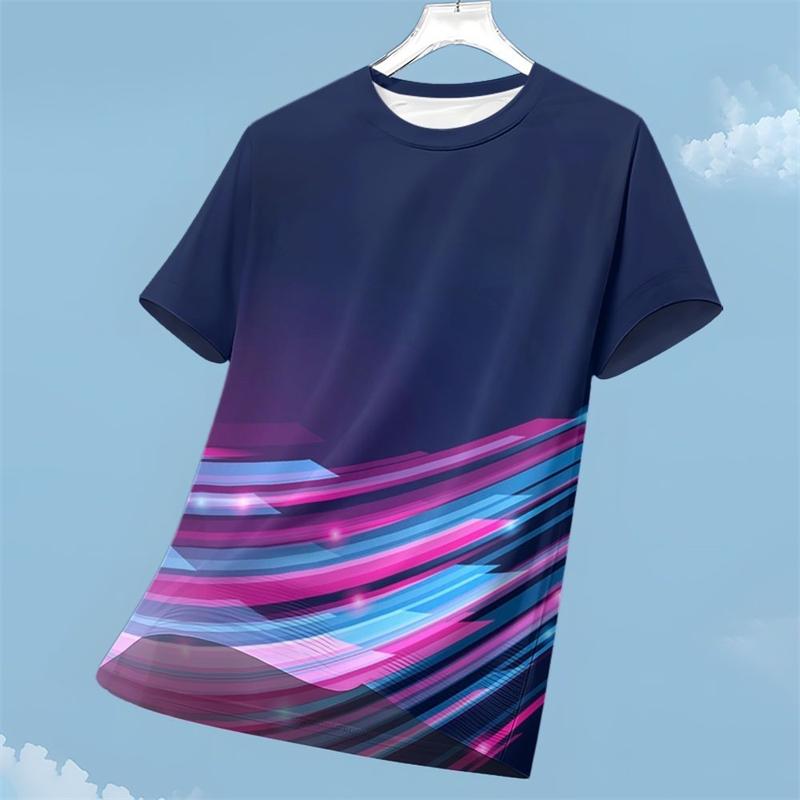Simple, Fashionable, Colorful Pattern Sports T-shirt, Summer Casual Running 3D Printed Top, Casual Loose and Breathable Short Sleeved Clothing