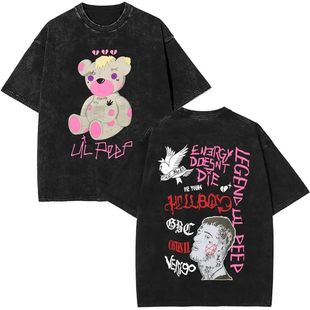 Горячая Распродажа Постер с изображением рэпера Lil Peep Футболка Мужская Женская Винтажная Стирка Хлопок Мода Летняя Новая Футболка Свободные Повседневные Оверсайз Топы