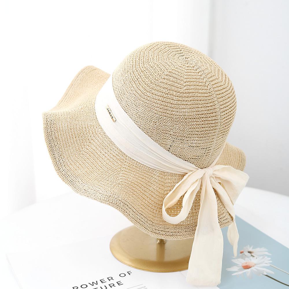 Уличная японская простая складная летняя соломенная шляпа с бантом, модная солнцезащитная шляпа-ведро, повседневная шляпа-тазик