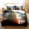 Futuristic Sci-Fi City Bedding Set, Duvet Cover and 2 Pillowcases, Modern Cyber City Pattern Breathable Fabric All Season Home
