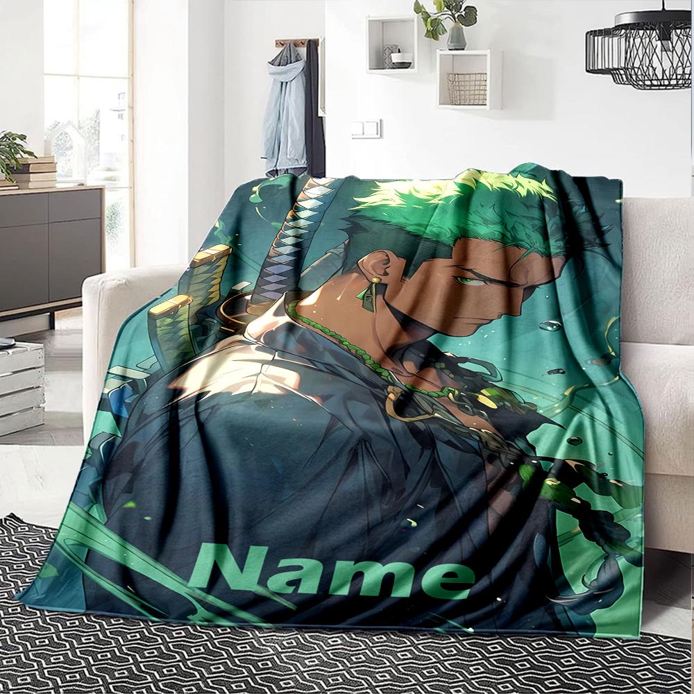 Custom Name Roronoa Zoro Theme Printed Blanket - Perfect for Couch, Bed, Travel & Outdoor Use | Machine Washable, Cozy & Durable.
