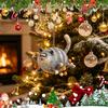 Whimsical Cat Bag Charm Flying Chubby Ornament, Vintage 2D Acrylic Kitten Hanging Pendant with Blue Christmas Tree Decoration Stripe Design, Cute Car