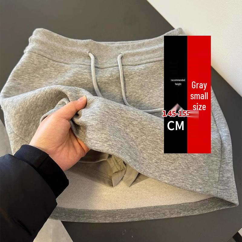 Women's Gray High-Waist A-line Sweat Skirt - Summer Petite Hip-covering Slimming Casual Sports Skirt for Autumn