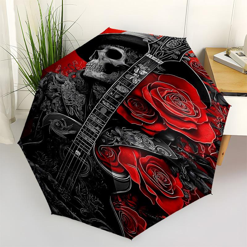 1pc Skull Roses Automatic Open,Windproof, Compact Travel Umbrella, Gift for Birthday, Christmast93054