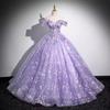 Elegant Off-the-Shoulder Purple Evening Dress with Puffy Skirt for Student Performances or Formal Events