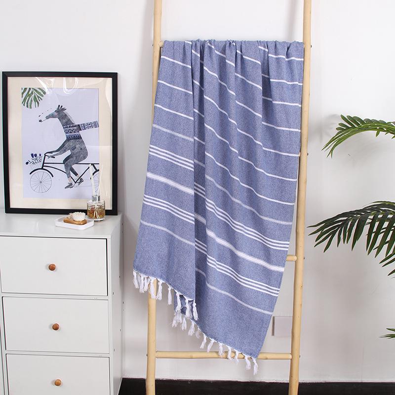 Turkish Cotton Striped Beach Towel with Tassels – Absorbent, Ideal for Bathing, Swimming, and Sun Protection