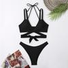2025 European & American Style Solid Color Double-Tie Bikini Swimsuit