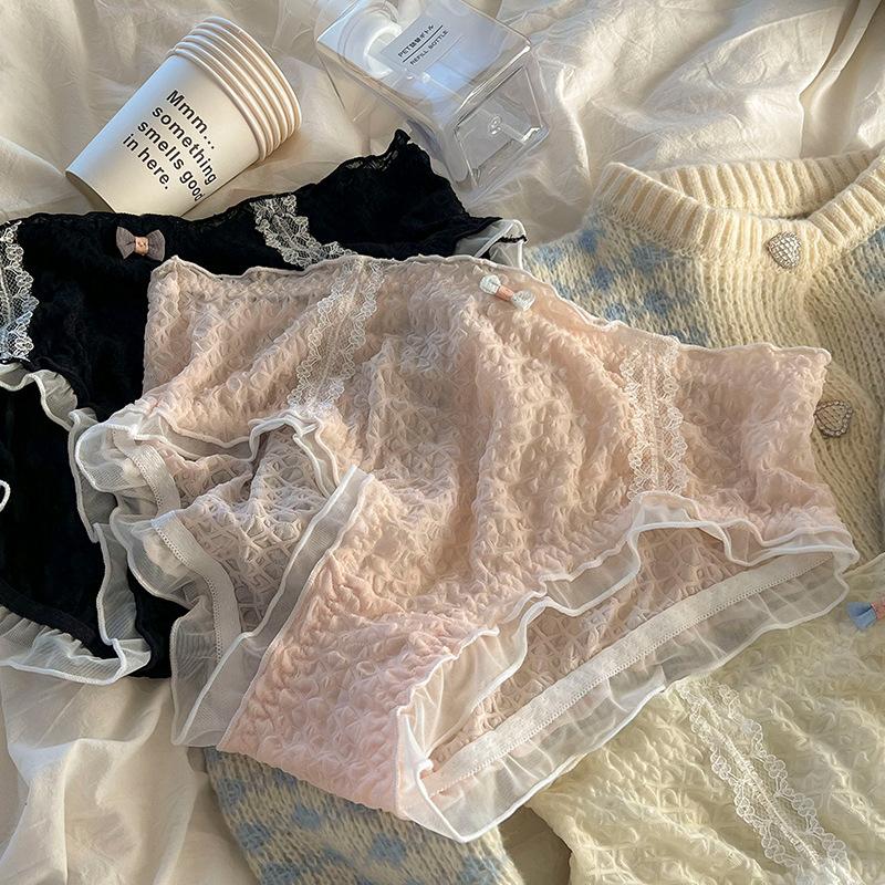 Plus Size Panties Cute Underwear Women's Panties Waist Lift Hip Sexy Breathable Bow Lace Triangle Briefs