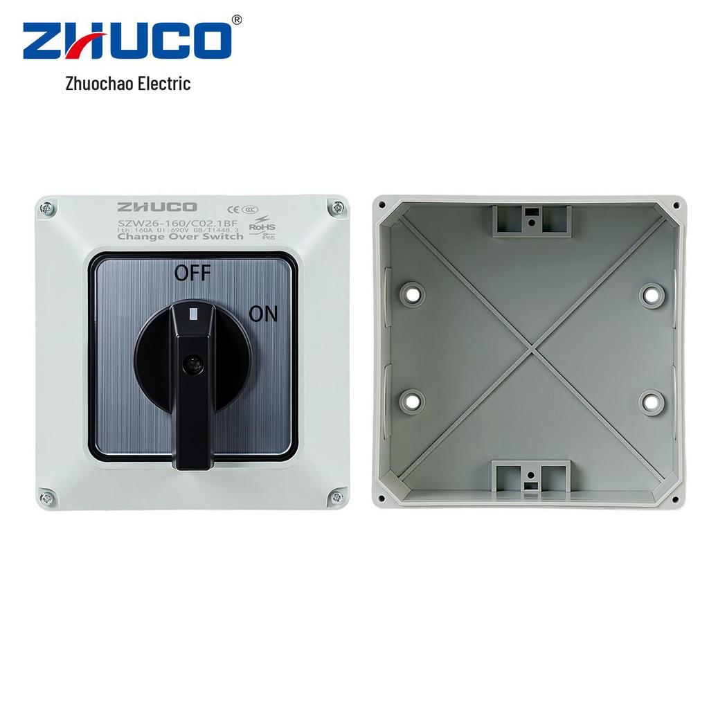 Вращающийся переключатель Zhuochao SZW26-160/C02.1BF с 2 положениями и защитной коробкой