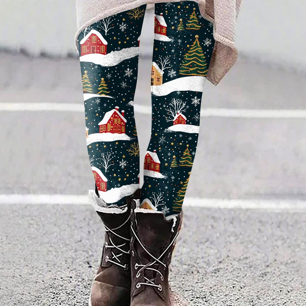 Women's Casual Outdoor Christmas Pattern Slim Fitting Elastic Yoga Pants Cropped Pants