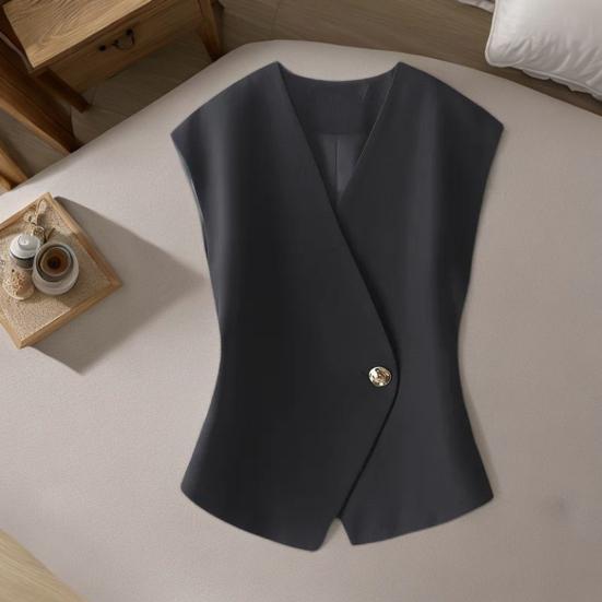 Women Waistcoat Solid V-Neck Sleeveless Single Suit Color Breathable Versatile Formal
