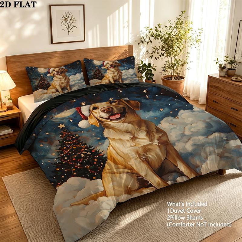 Christmas dog Pattern Bedding Home Decoration Birthday Gift ( 1 duvet cover + 2 pillowcase, without core),fan merchandise.