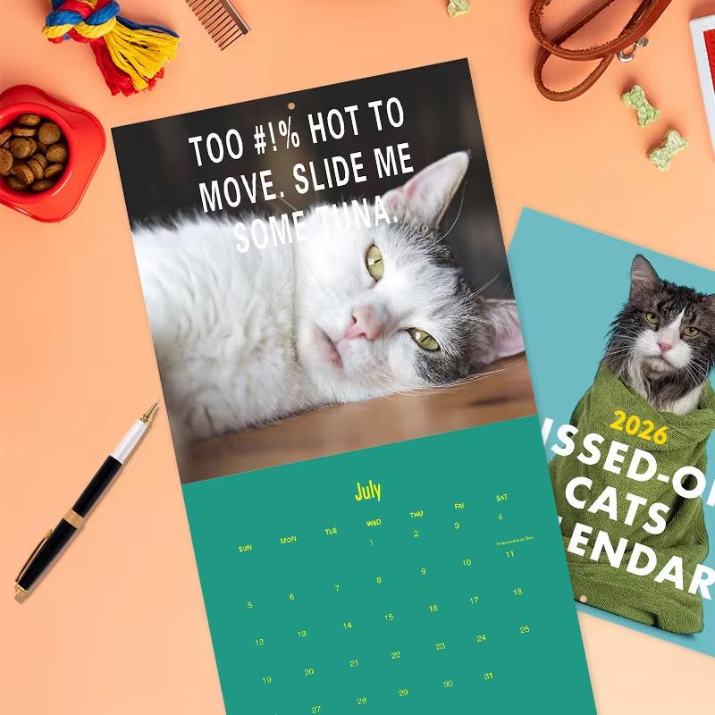 1Pcs Pissed Off Cats Calendar 2026-12 - Funny Cat Wall Calendar Creative Calendar 12-Month Cat Calendar with Ugly Cat for Notes