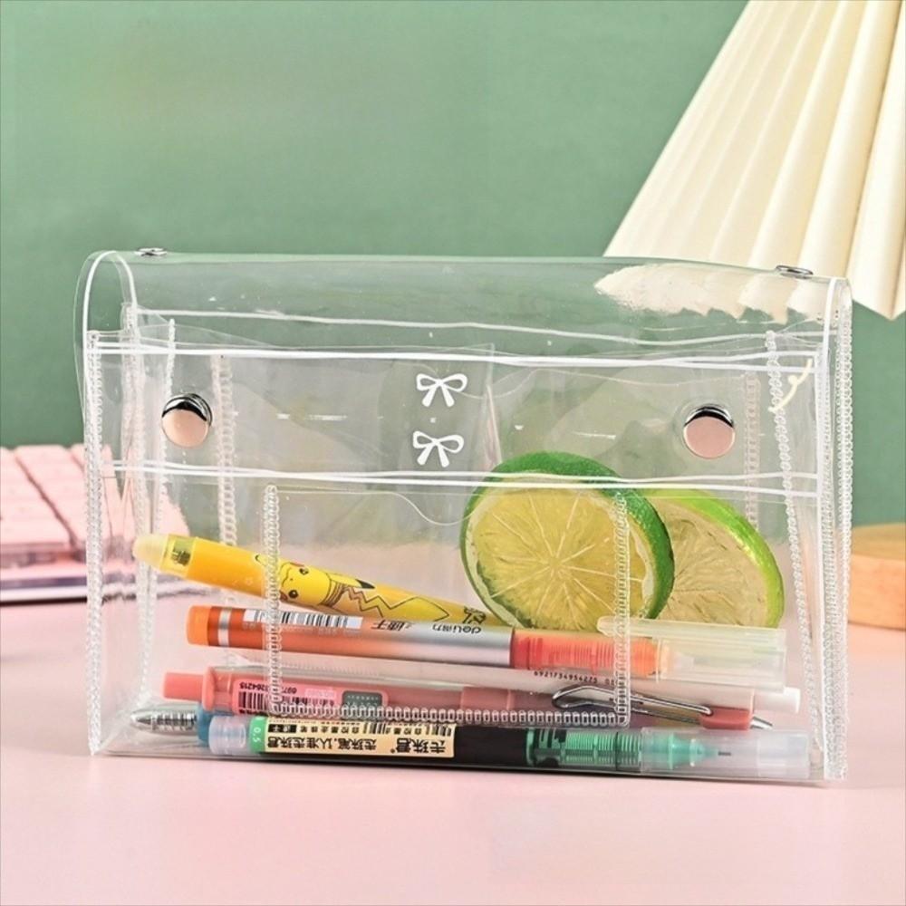 Large Capacity Transparent Pen Bag Clear Stationery Organizer Cosmetic Bag Stationery Storage