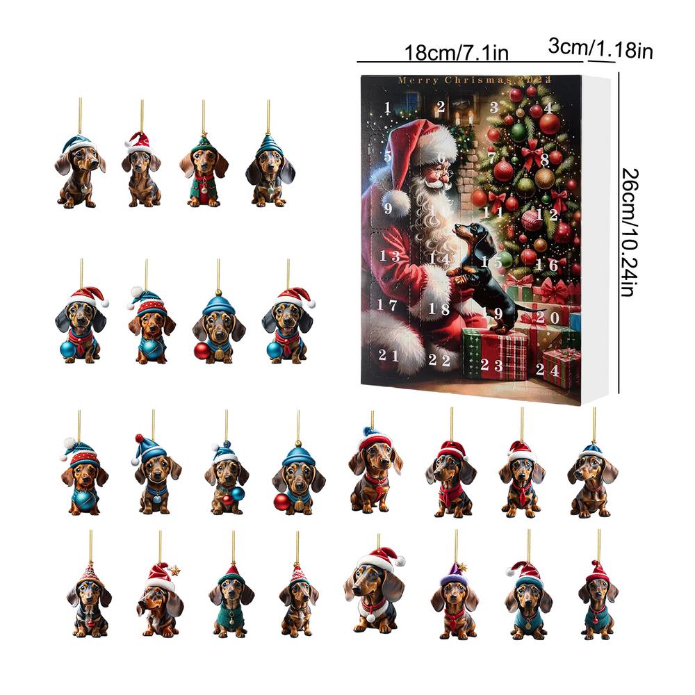Dachshund Advent Calendar 2025 24 Days Of Christmas Dachshund Pendant Set 2D Dachshund Pendant 24 Days Christmas Countdown