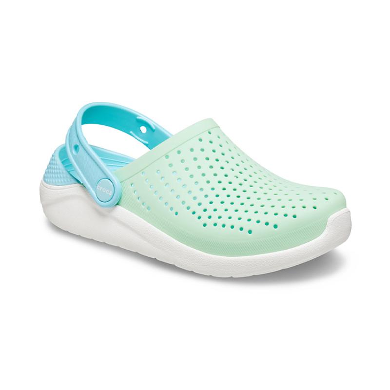 Crocs LiteRide Простые Повседневные Шлепанцы с Отверстиями Зеленые и Синие Детская Модель