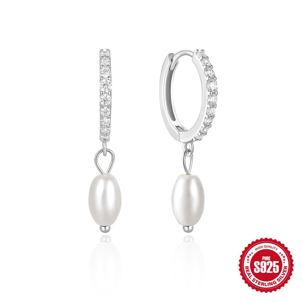 Simple Pearl Zircon S925 Sterling Silver Temperament Elegant Design Earrings Earrings Pearl Earrings