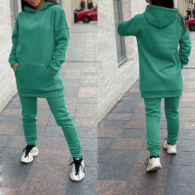 Женский спортивный костюм, повседневные спортивные костюмы с длинными рукавами и капюшоном, осенние женские флисовые толстовки и брюки Jooger, теплые комплекты из двух предметов