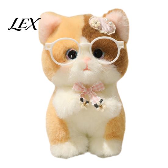 Plushie Gift for Girls Cute Plush Kitten Pendant with Glasses And Tie, Soft Stuffed Animal Toy Accessory Keychain Backpacks Keys, Decorative
