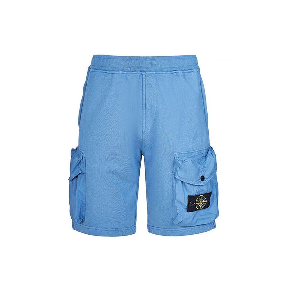 STONE ISLAND Ss22 Однотонные Шорты С Логотипом и Карманом Спортивные Мужские шорты Синие 761565051-V0046