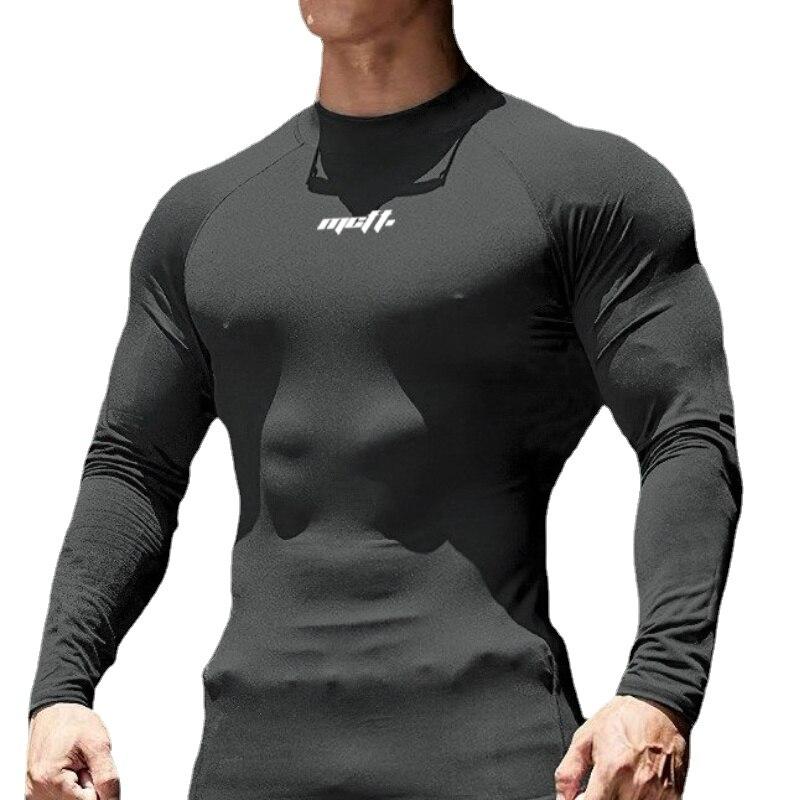 Muscleguys Мужская спортивная футболка весна-осень, быстросохнущая, с длинными рукавами, для фитнеса, похудения, бега, упражнений, одежда