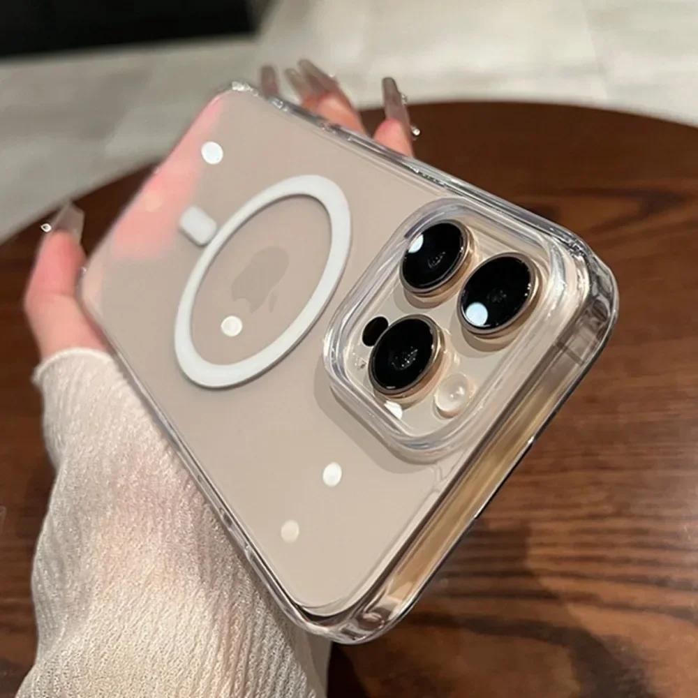 Роскошный чехол с кнопкой съемки с сенсорным управлением камерой для iPhone 16 Pro Max 16 Plus Для беспроводной зарядки Magsafe Прозрачный чехол для телефона