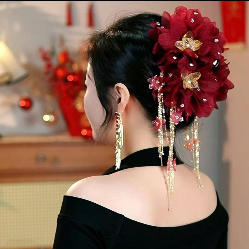 Sequin Hair Clip Peony Flower Grasping Clip Fashion Shark Clip for Girls Women