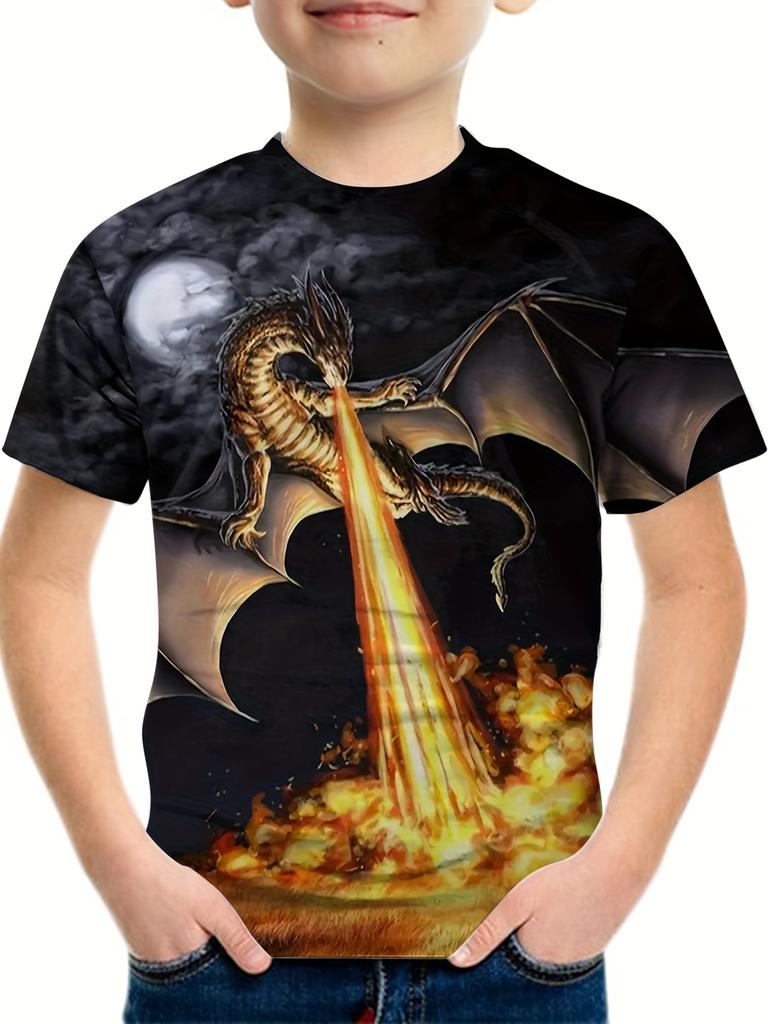 Детская одежда Футболка для мальчиков с коротким рукавом Детская футболка с принтом 3D-динозавра Повседневная детская летняя одежда Одежда для девочек Топы Футболка