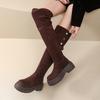 Over-knee Boots Women's Thick-soled Inner Height Increase Merad Long-tube Boots Thick-soled Large-tube Circumference Widened Fat Mm Large Size Velvet