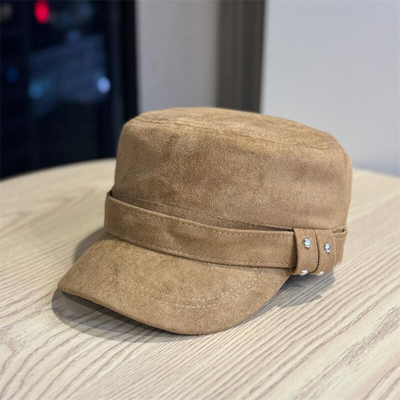 Autumn and winter retro suede flat top equestrian hat women's fashion casual face small cap temperament painter hat