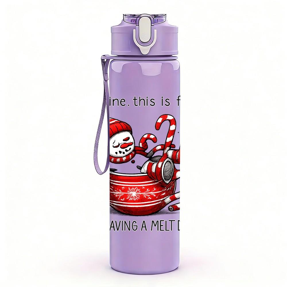 1PC Santa Snowman Hot Cocoa Art 750ml Color Plastic Sports Water Bottle Leakproof Flip Straw Lid Suitable for Sports Office Home Use