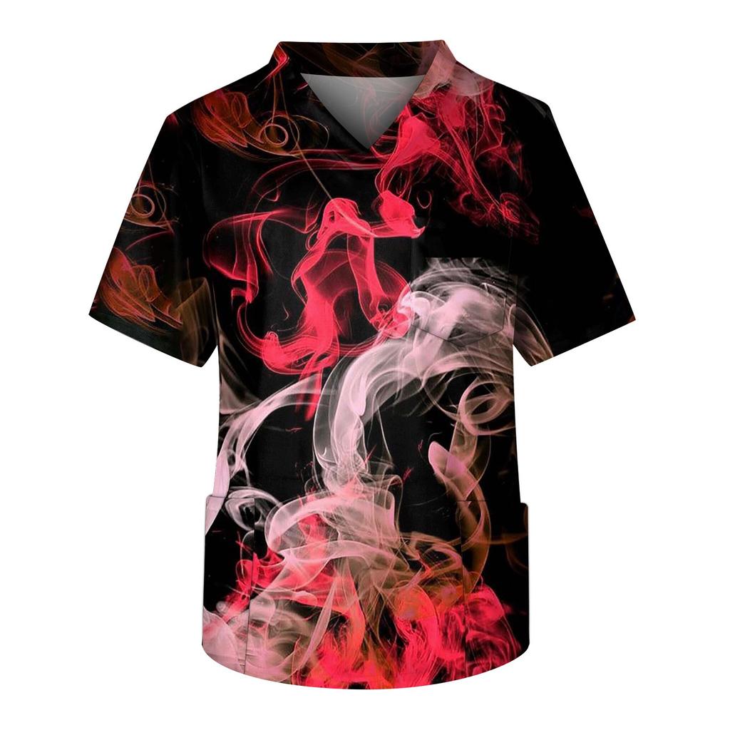 Мужская рабочая блузка с короткими рукавами и v-образным вырезом с принтом, топ с нагрудным карманом