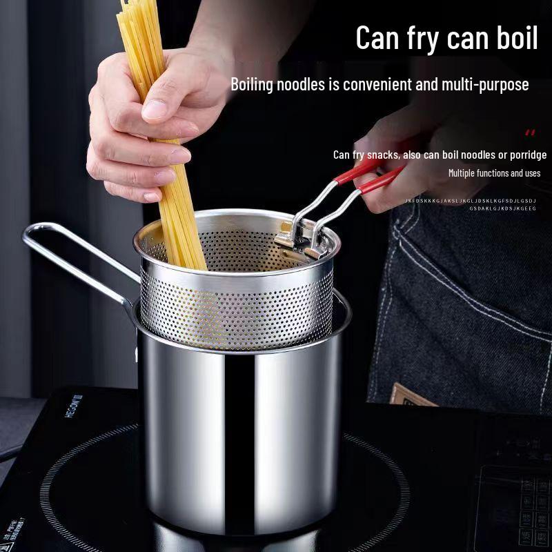 304 Stainless Steel Anti-Splash Deep Fryer with Filter Basket - Multifunctional Frying Pot for Snail Rice Noodles